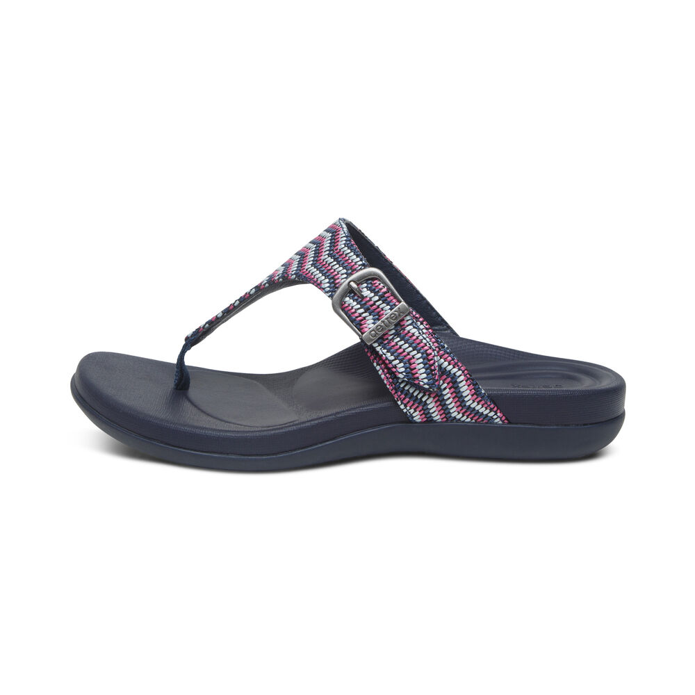 Aetrex Women's Rita Adjustable Flip Flops - Navy | USA WMMOH9A